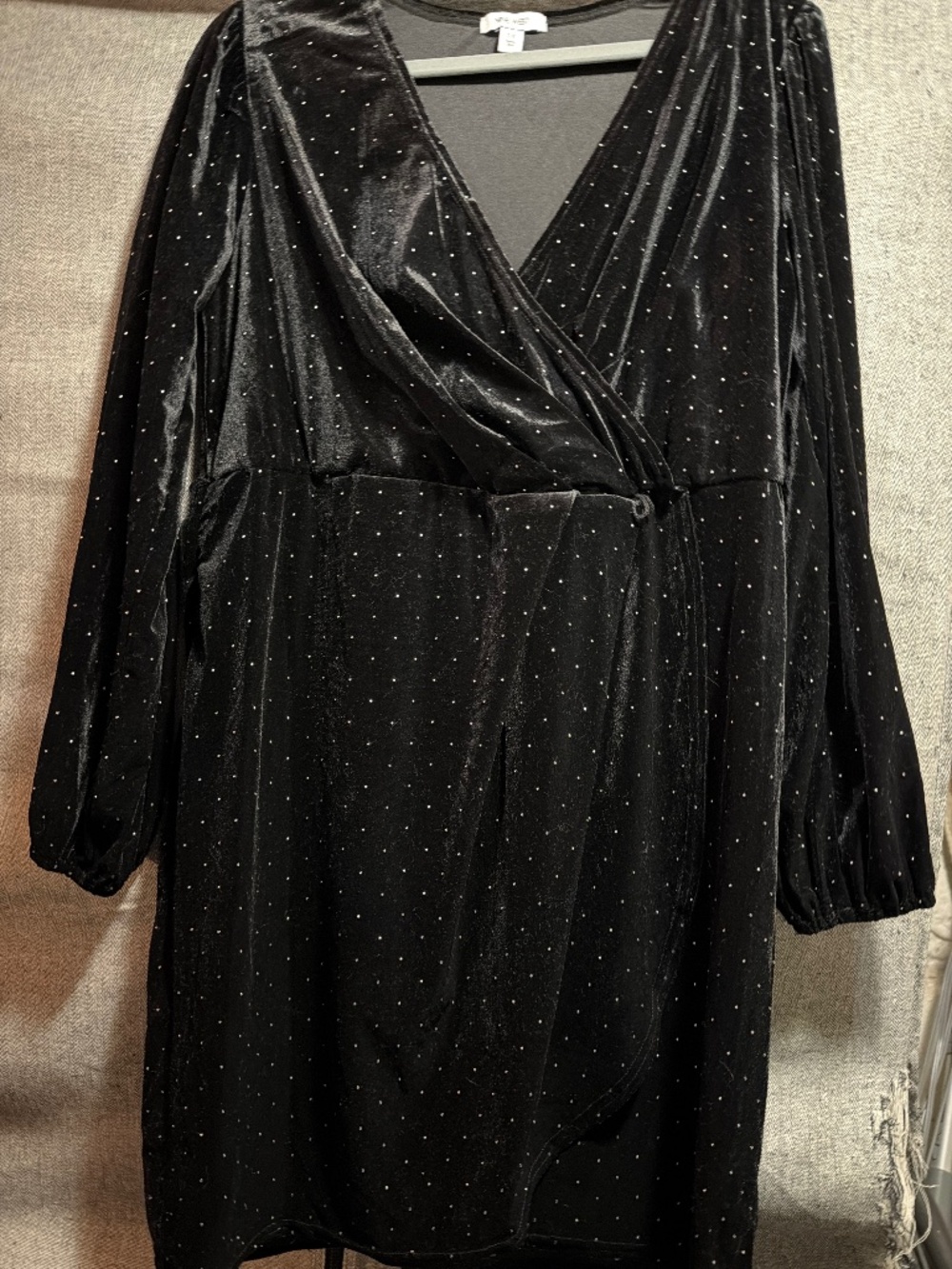 Black Velvet Sparkle Wrap Dress – Long Sleeve – Holiday Party Dress